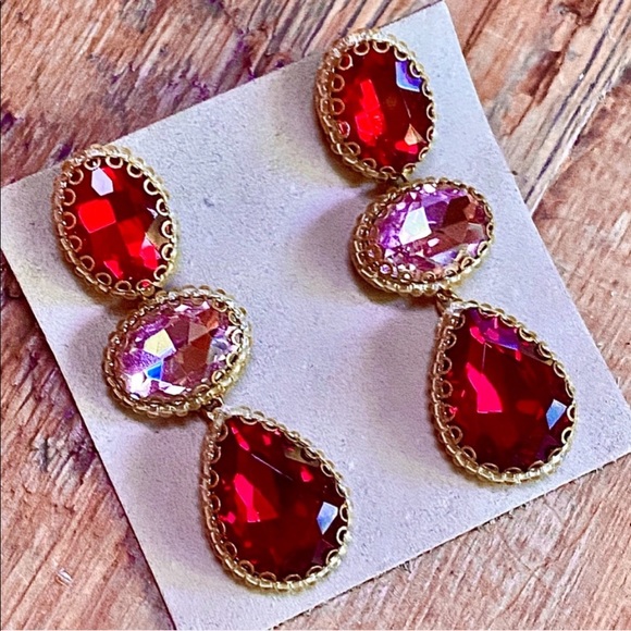 NWT Anthropologie Deepa Beaded Red & Pink Crystal Chandeliers - Picture 5 of 10